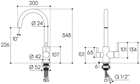 Смеситель для кухни Aqueduto ASSISTENTE ASI0100 с каналом для питьевой воды, хром