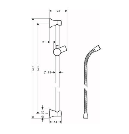 Душевая штанга hansgrohe Unica Classic 65 см со шлангом 27617820, шлифованный никель