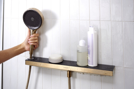 Боковой душ Hansgrohe Rainfinity, 500, 1jet,с полкой, 26243140, шлифованная бронза