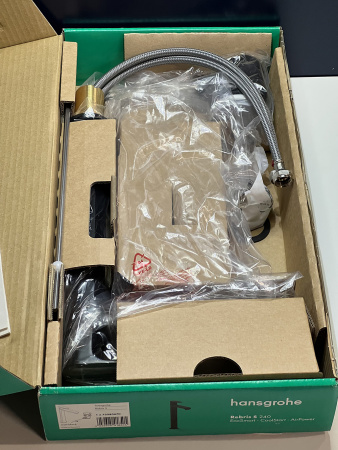 Смеситель для раковины hansgrohe Rebris S 240 CoolStart, со сливным гарнитуром 72580670/U, матовый черный, уцененный товар