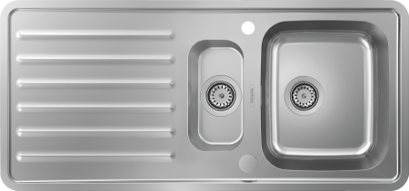 Кухонная мойка hansgrohe S41 S4113-F540 врезная с левым крылом и двумя чашами 150/340 43339800, нержавеющая сталь