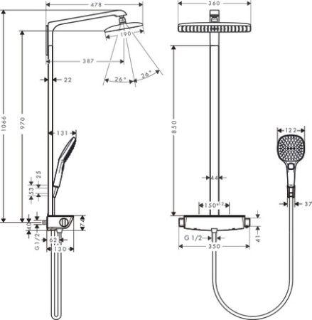 Душевая система hansgrohe Raindance E 360 1jet EcoSmart с термостатом 27286000, хром