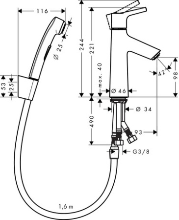 Смеситель для раковины hansgrohe Talis S со сливным клапаном Push-Open и гигиеническим душем 72290000, хром