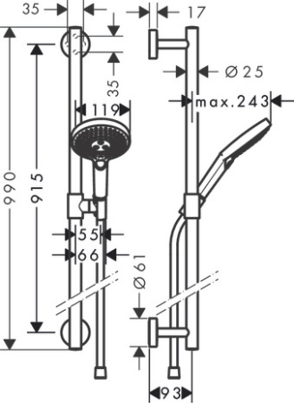 Душевой гарнитур hansgrohe Raindance Select S 120 3jet со штангой 90 см 26322000, хром