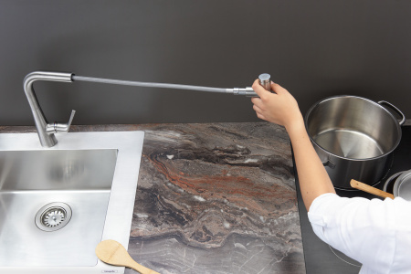 Смеситель для кухонной мойки hansgrohe Talis Select M51 220, с вытяжным изливом 1jet 72822800, под сталь