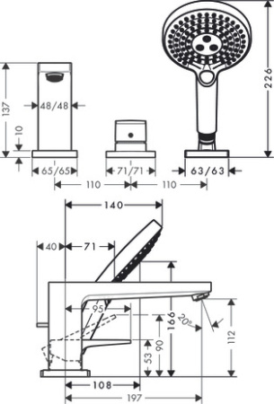 Внешняя часть смесителя для ванны hansgrohe Metropol на край ванны, на 3 отверстия 32551000, хром
