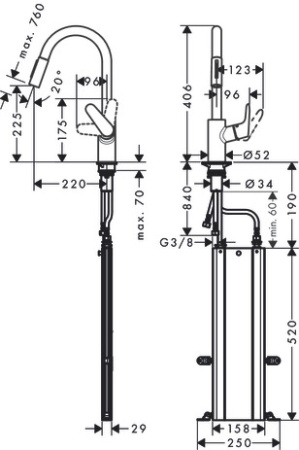 Смеситель для кухонной мойки hansgrohe Focus M41 240, с вытяжным душем 2jet, sBox 73880800, под сталь