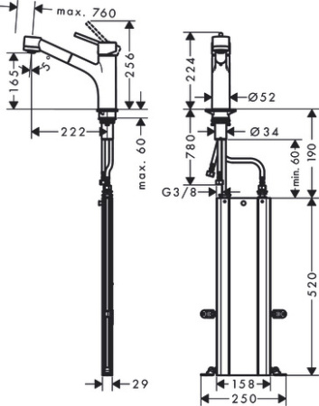 Смеситель для кухонной мойки hansgrohe Talis M52 170, с вытяжным душем 2jet 73860000, хром