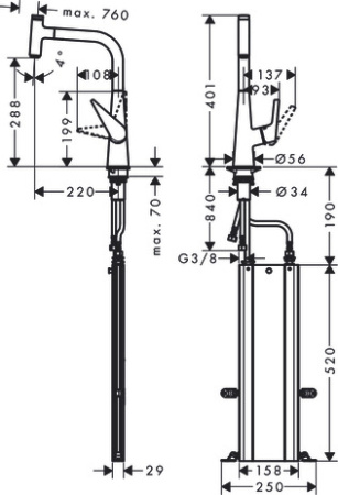 Смеситель для кухонной мойки hansgrohe Talis Select M51 300, с вытяжным изливом 1jet, sBox 73853000, хром