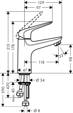 Смеситель для раковины hansgrohe Novus 100, со сливным клапаном Push-Open, для водонагревателей открытого типа 71036000, хром