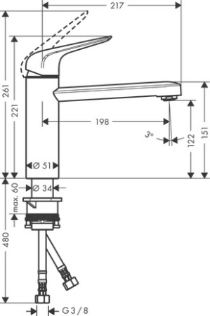 Смеситель для кухонной мойки hansgrohe Focus M42 120, 1jet 71806800, под сталь