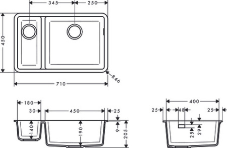 Кухонная мойка hansgrohe S51 S510-U635 интегрированная, с двумя чашами 180/450 43433290, серый камень