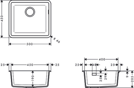Кухонная мойка hansgrohe S51 S510-U450 интегрированная 43431290, серый камень