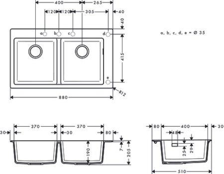 Кухонная мойка hansgrohe S51 S510-F770 врезная, с двумя чашами 370/370 43316290, серый камень