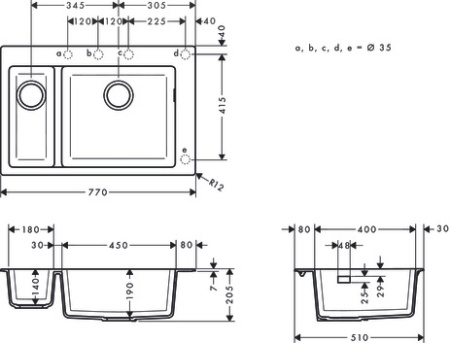 Кухонная мойка hansgrohe S51 S510-F635 врезная, с двумя чашами 180/450 43315380, серый бетон