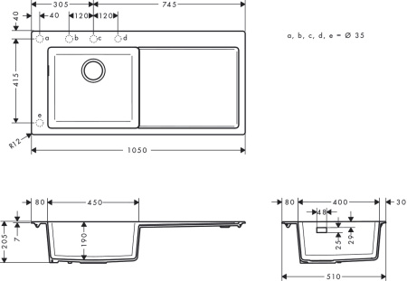 Кухонная мойка hansgrohe S51 S5110-F450 врезная с правым крылом 43330380, серый бетон
