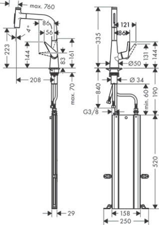 Смеситель для кухонной мойки hansgrohe Talis Select M51 220, с вытяжным душем 2jet, sBox 73868000, хром