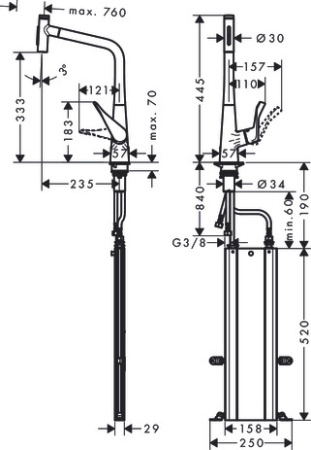 Смеситель для кухонной мойки hansgrohe Metris Select M71 320, с вытяжным душем 2jet, sBox 73816000, хром