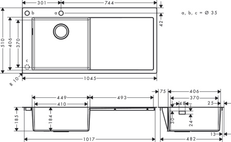 Кухонная мойка hansgrohe S71 S718-F450 врезная с правым крылом 43332800, нержавеющая сталь