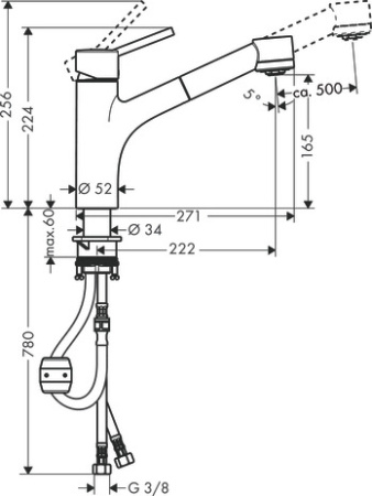 Смеситель для кухонной мойки hansgrohe Talis M52 170, Eco, с вытяжным душем 2jet 32845000, хром