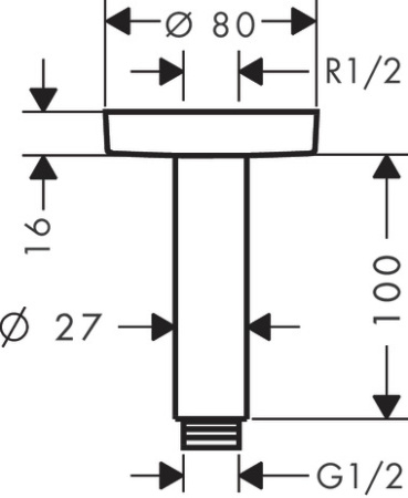 Душевой кронштейн hansgrohe S потолочный 100 мм 27393990, полированное золото