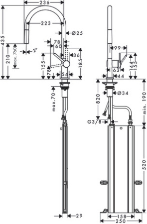 Смеситель для кухонной мойки hansgrohe Talis M54 210, с вытяжным изливом 1jet, sBox 72803000, хром