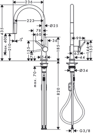 Смеситель для кухонной мойки hansgrohe Talis M54 210, с вытяжным изливом 1jet 72802000, хром