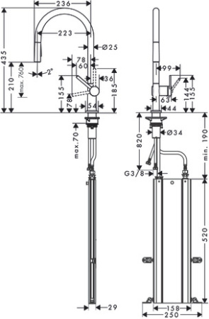 Смеситель для кухонной мойки hansgrohe Talis M54 210, с вытяжным душем 2jet, sBox 72801000, хром