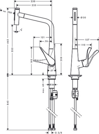 Смеситель для кухонной мойки hansgrohe Metris Select M71 320, с вытяжным душем 2jet 73820800, хром