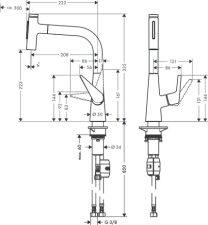 Смеситель для кухонной мойки hansgrohe Talis Select M51 220, с вытяжным душем 2jet 72824000, хром