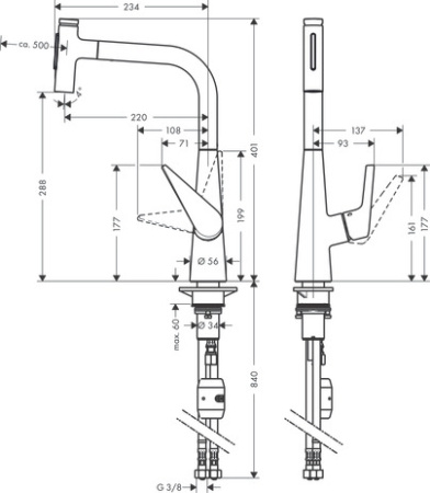 Смеситель для кухонной мойки hansgrohe Talis Select M51 300, с вытяжным душем 2jet 72823800, под сталь