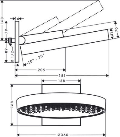 Верхний душ hansgrohe Rainfinity 360 1jet с настенным креплением 26230990, полированное золото
