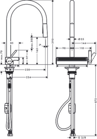 Смеситель для кухонной мойки hansgrohe Aquno Select M81 170, с вытяжным душем 3jet 73837000, хром