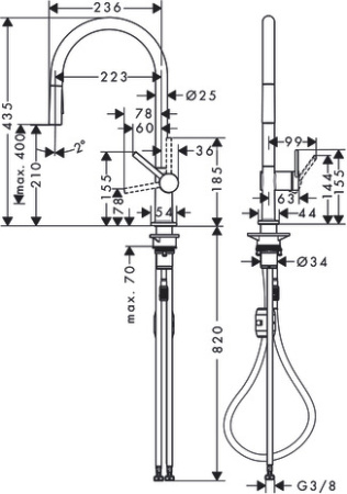 Смеситель для кухонной мойки hansgrohe Talis M54 210, Eco, с вытяжным душем 2jet 72842670, матовый черный