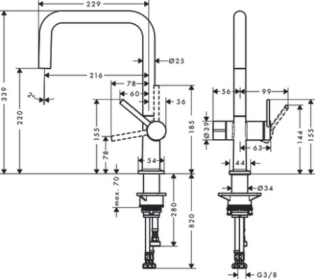 Смеситель для кухонной мойки hansgrohe Talis M54 U 220, с запорным вентилем 72807670, матовый черный