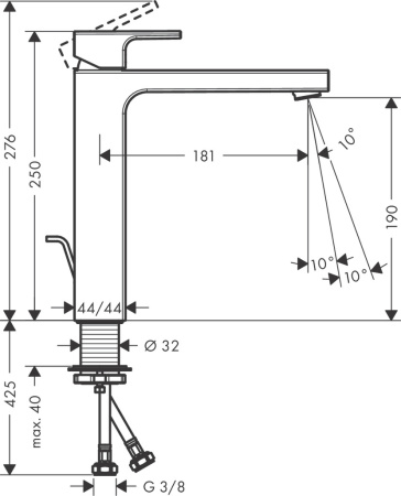 Смеситель для раковины hansgrohe Vernis Shape 190, со сливным гарнитуром 71562000, хром