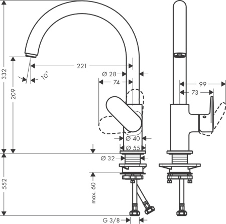 Смеситель для кухонной мойки hansgrohe Vernis Blend M35 260, с поворотным изливом 71870670, матовый черный