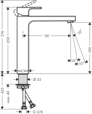 Смеситель для раковины hansgrohe Vernis Shape 190, без сливного гарнитура 71591670, матовый черный