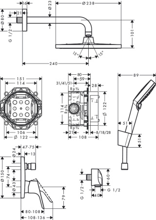 Душевая система hansgrohe Crometta S 240 1jet скрытого монтажа со смесителем 27958000, хром