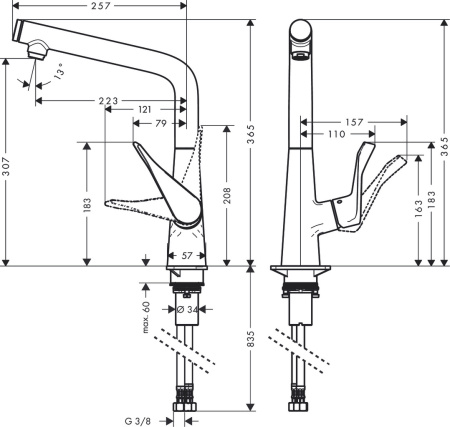 Смеситель для кухонной мойки hansgrohe Metris Select M71 320, с вытяжным изливом, Eco 14785800, под сталь