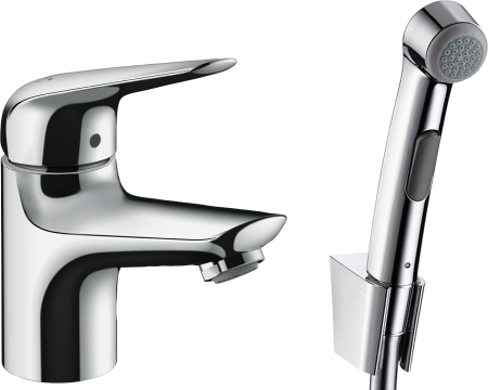 Смеситель для раковины hansgrohe Novus 70 без сливного гарнитура, с гигиеническим душем 71144000, хром