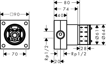 Встраиваемая часть hansgrohe Raindance Alive для верхнего душа, 2 струи, 24573180