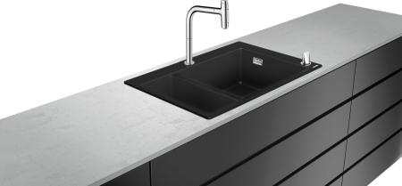Кухонная комбинация hansgrohe C51-F635-09 врезная, с двумя чашами 180/450 43220000, черный графит