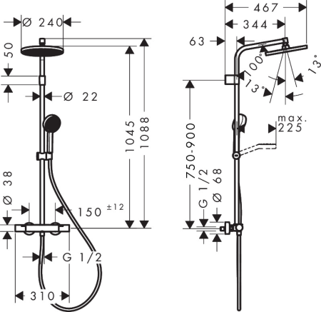 Душевая система hansgrohe Activera S Showerpipe 240 1jet EcoSmart+ с термостатом Ecostat Fine Varia, 28083000, хром