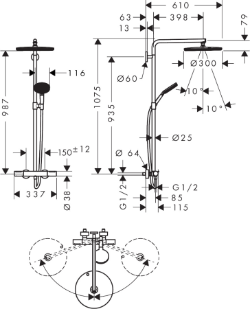 Душевая система hansgrohe Raindance Alive S Puro Showerpipe 300 1jet с Ecostat Element, 24592000, хром