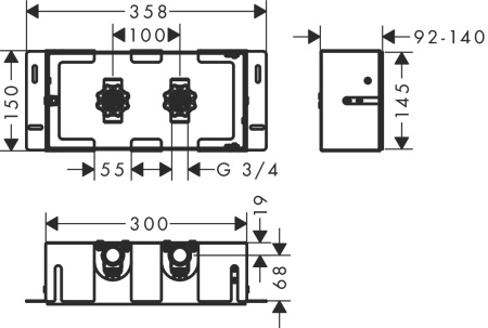 Настенный короб hansgrohe XtraStoris Safe с дверью для облицовки плиткой и запорным вентилем, 15х30х10 см 56100800, под сталь