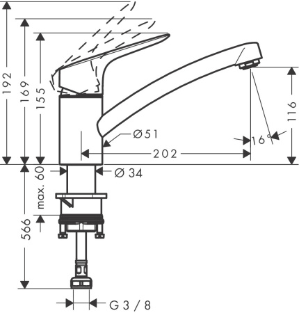 Смеситель для кухни hansgrohe MySport однорычажный, S, 13860000, хром