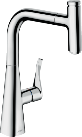Смеситель для кухонной мойки hansgrohe Metris Select M71 240, с вытяжным изливом, sBox 73802000, хром