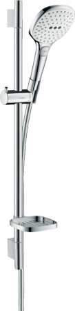 Душевой гарнитур hansgrohe Raindance Select E 120 3jet EcoSmart со штангой 65 см и мыльницей 26622400, белый/хром