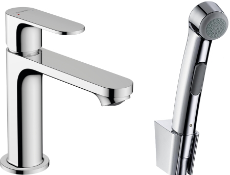 Смеситель для раковины hansgrohe Rebris S 110 без сливного гарнитура, с гигиеническим душем 72215000, хром
